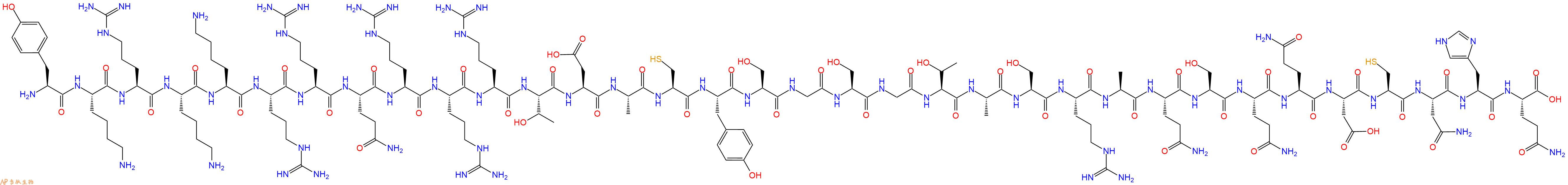 专肽生物产品H2N-Tyr-Lys-Arg-Lys-Lys-Arg-Arg-Gln-Arg-Arg-Arg-Thr-Asp-Ala-Cys-Tyr-Ser-Gly-Ser-Gly-Thr-Ala-Ser-Arg-Ala-Gln-Ser-Gln-Gln-Asp-Cys-Asn-His-Gln-COOH