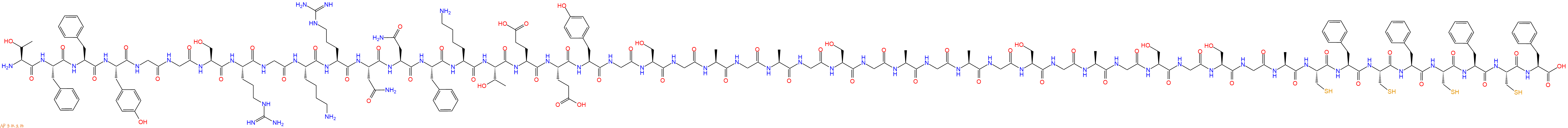 专肽生物产品H2N-Thr-Phe-Phe-Tyr-Gly-Gly-Ser-Arg-Gly-Lys-Arg-Asn-Asn-Phe-Lys-Thr-Glu-Glu-Tyr-Gly-Ser-Gly-Ala-Gly-Ala-Gly-Ser-Gly-Ala-Gly-Ala-Gly-Ser-Gly-Ala-Gly-Ser-Gly-Ser-Gly-Ala-Cys-Phe-Cys-Phe-Cys-Phe-Cys-Phe-COOH