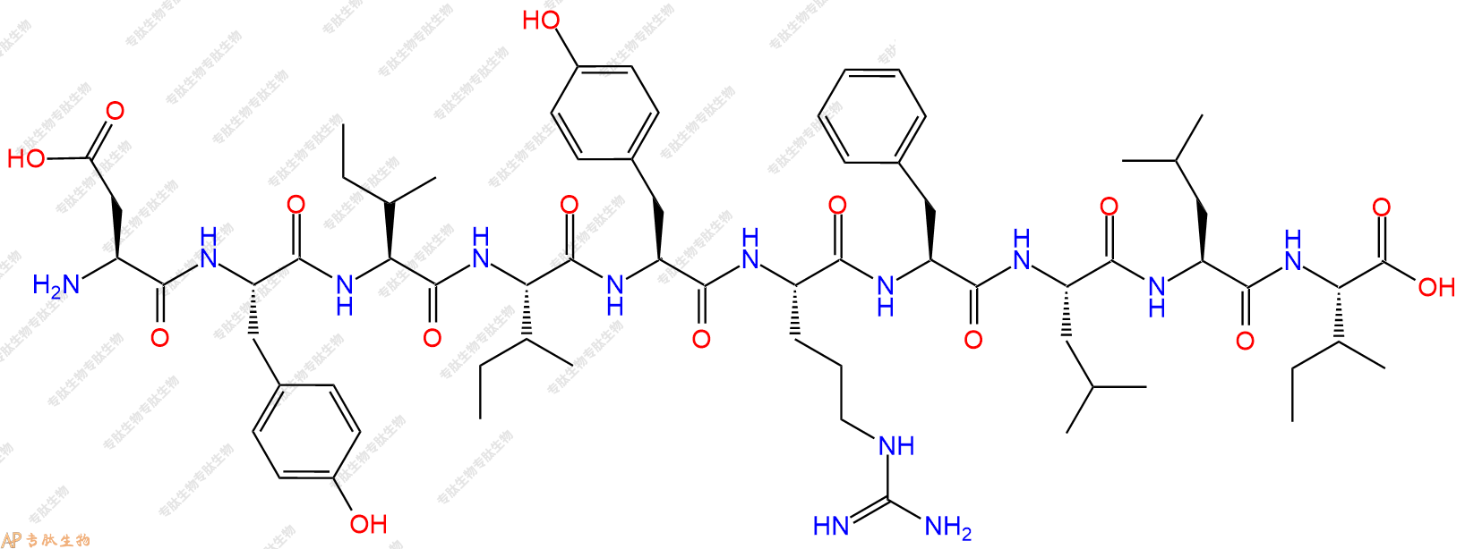 专肽生物产品H2N-Asp-Tyr-Ile-Ile-Tyr-Arg-Phe-Leu-Leu-Ile-COOH