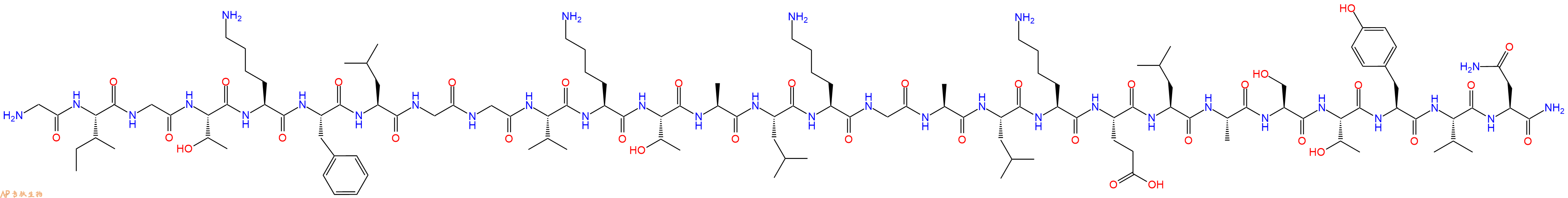 专肽生物产品H2N-Gly-Ile-Gly-Thr-Lys-Phe-Leu-Gly-Gly-Val-Lys-Thr-Ala-Leu-Lys-Gly-Ala-Leu-Lys-Glu-Leu-Ala-Ser-Thr-Tyr-Val-Asn-NH2