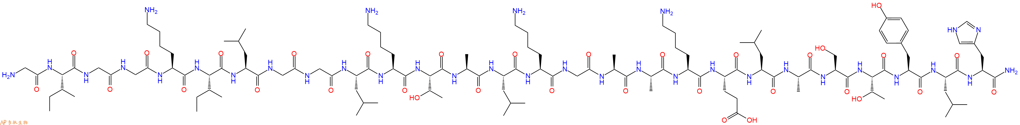 专肽生物产品H2N-Gly-Ile-Gly-Gly-Lys-Ile-Leu-Gly-Gly-Leu-Lys-Thr-Ala-Leu-Lys-Gly-Ala-Ala-Lys-Glu-Leu-Ala-Ser-Thr-Tyr-Leu-His-NH2