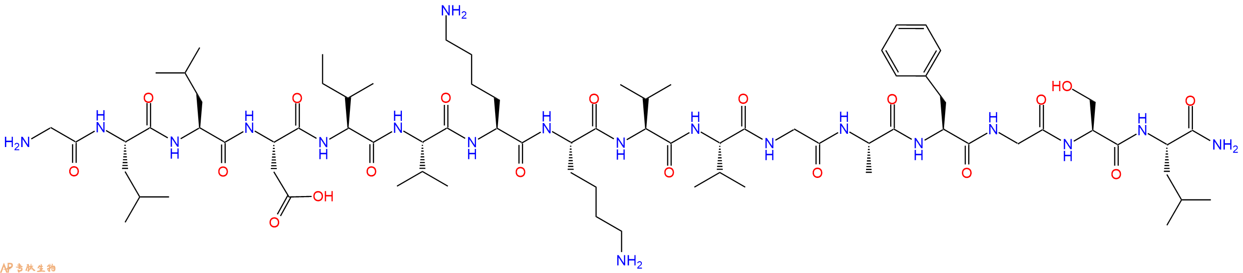 专肽生物产品H2N-Gly-Leu-Leu-Asp-Ile-Val-Lys-Lys-Val-Val-Gly-Ala-Phe-Gly-Ser-Leu-NH2