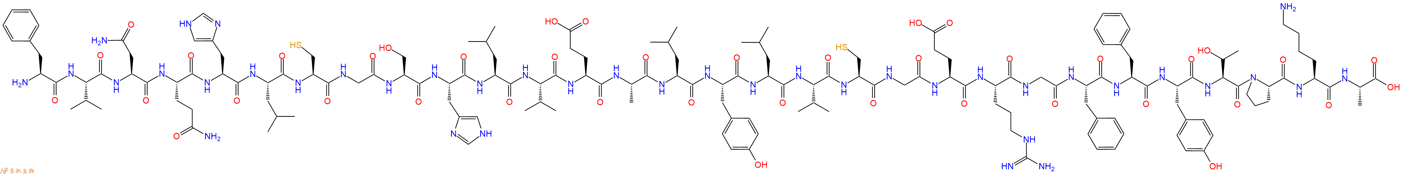 专肽生物产品H2N-Phe-Val-Asn-Gln-His-Leu-Cys-Gly-Ser-His-Leu-Val-Glu-Ala-Leu-Tyr-Leu-Val-Cys-Gly-Glu-Arg-Gly-Phe-Phe-Tyr-Thr-Pro-Lys-Ala-COOH