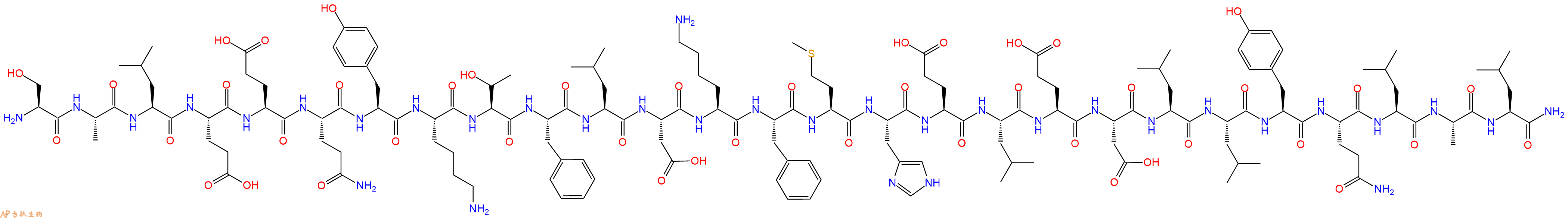 专肽生物产品H2N-Ser-Ala-Leu-Glu-Glu-Gln-Tyr-Lys-Thr-Phe-Leu-Asp-Lys-Phe-Met-His-Glu-Leu-Glu-Asp-Leu-Leu-Tyr-Gln-Leu-Ala-Leu-NH2