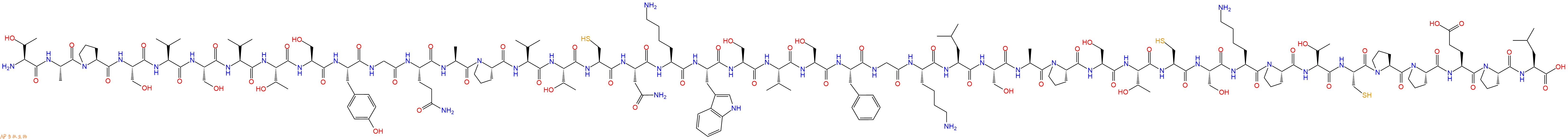 专肽生物产品H2N-Thr-Ala-Pro-Ser-Val-Ser-Val-Thr-Ser-Tyr-Gly-Gln-Ala-Pro-Val-Thr-Cys-Asn-Lys-Trp-Ser-Val-Ser-Phe-Gly-Lys-Leu-Ser-Ala-Pro-Ser-Thr-Cys-Ser-Lys-Pro-Thr-Cys-Pro-Pro-Glu-Pro-Leu-COOH