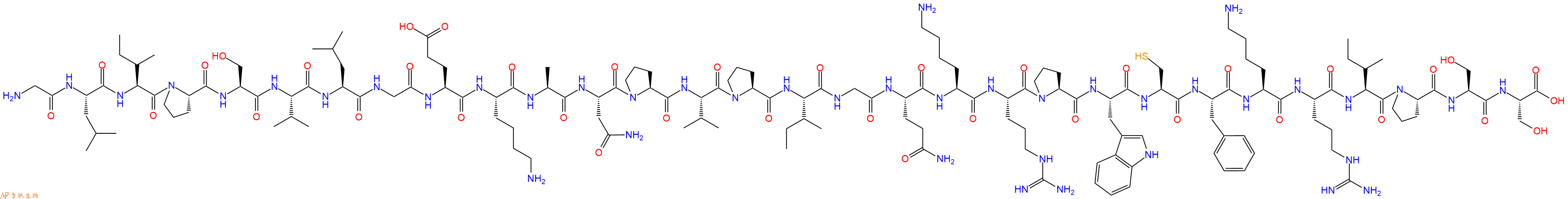 专肽生物产品H2N-Gly-Leu-Ile-Pro-Ser-Val-Leu-Gly-Glu-Lys-Ala-Asn-Pro-Val-Pro-Ile-Gly-Gln-Lys-Arg-Pro-Trp-Cys-Phe-Lys-Arg-Ile-Pro-Ser-Ser-COOH
