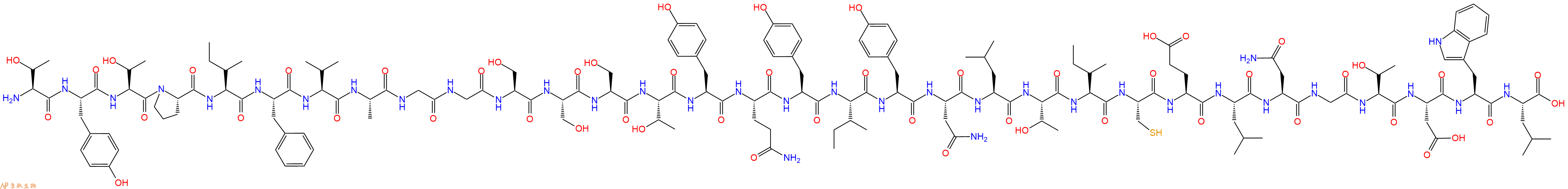 专肽生物产品H2N-Thr-Tyr-Thr-Pro-Ile-Phe-Val-Ala-Gly-Gly-Ser-Ser-Ser-Thr-Tyr-Gln-Tyr-Ile-Tyr-Asn-Leu-Thr-Ile-Cys-Glu-Leu-Asn-Gly-Thr-Asp-Trp-Leu-COOH