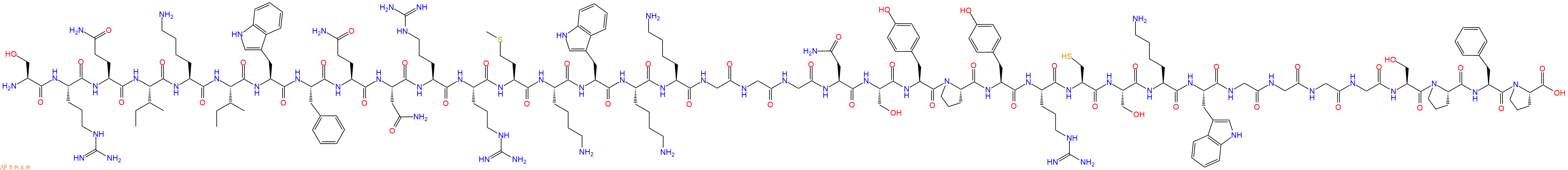 专肽生物产品H2N-Ser-Arg-Gln-Ile-Lys-Ile-Trp-Phe-Gln-Asn-Arg-Arg-Met-Lys-Trp-Lys-Lys-Gly-Gly-Gly-Asn-Ser-Tyr-Pro-Tyr-Arg-Cys-Ser-Lys-Trp-Gly-Gly-Gly-Gly-Ser-Pro-Phe-Pro-COOH