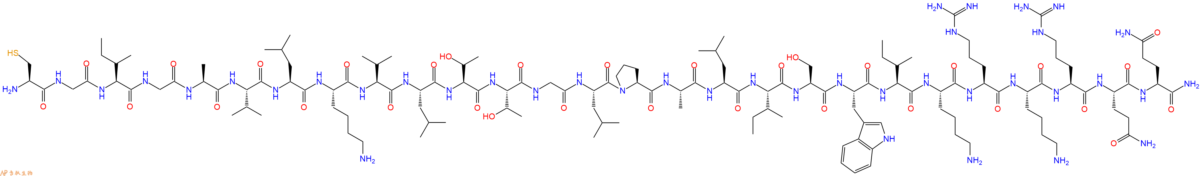 专肽生物产品H2N-Cys-Gly-Ile-Gly-Ala-Val-Leu-Lys-Val-Leu-Thr-Thr-Gly-Leu-Pro-Ala-Leu-Ile-Ser-Trp-Ile-Lys-Arg-Lys-Arg-Gln-Gln-NH2