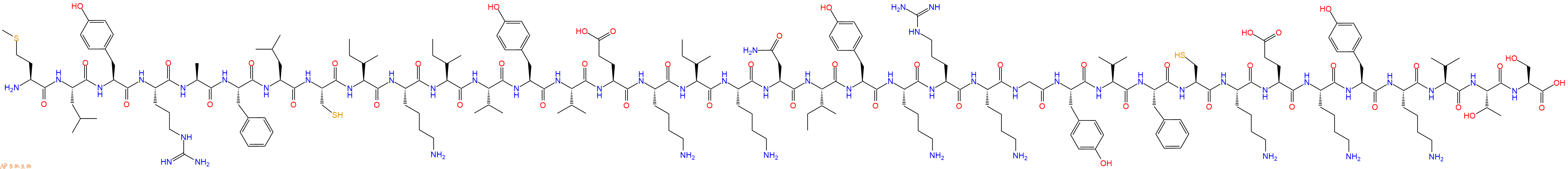 专肽生物产品H2N-Met-Leu-Tyr-Arg-Ala-Phe-Leu-Cys-Ile-Lys-Ile-Val-Tyr-Val-Glu-Lys-Ile-Lys-Asn-Ile-Tyr-Lys-Arg-Lys-Gly-Tyr-Val-Phe-Cys-Lys-Glu-Lys-Tyr-Lys-Val-Thr-Ser-COOH