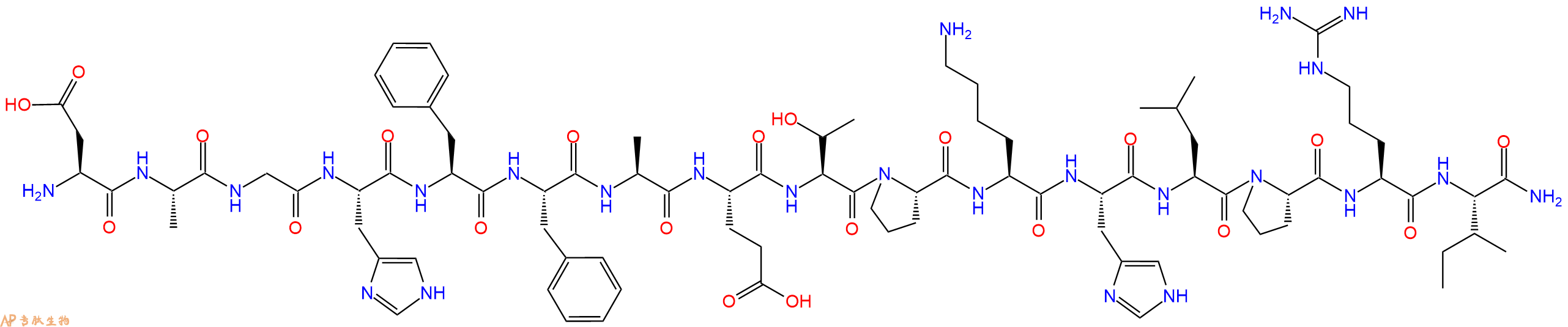 专肽生物产品H2N-Asp-Ala-Gly-His-Phe-Phe-Ala-Glu-Thr-Pro-Lys-His-Leu-Pro-Arg-Ile-NH2
