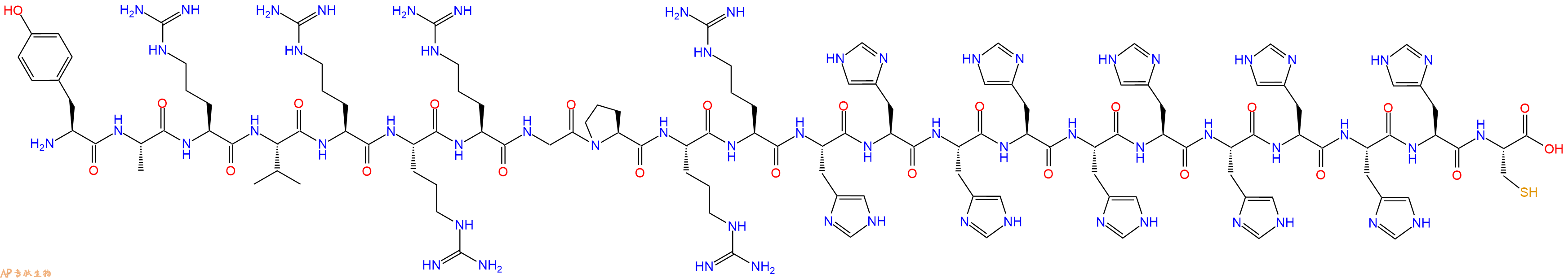 专肽生物产品H2N-Tyr-Ala-Arg-Val-Arg-Arg-Arg-Gly-Pro-Arg-Arg-His-His-His-His-His-His-His-His-His-His-Cys-COOH
