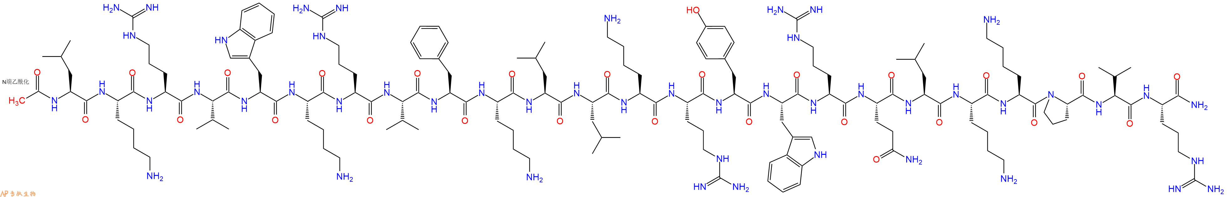 专肽生物产品Ac-Leu-Lys-Arg-Val-Trp-Lys-Arg-Val-Phe-Lys-Leu-Leu-Lys-Arg-Tyr-Trp-Arg-Gln-Leu-Lys-Lys-Pro-Val-Arg-NH2
