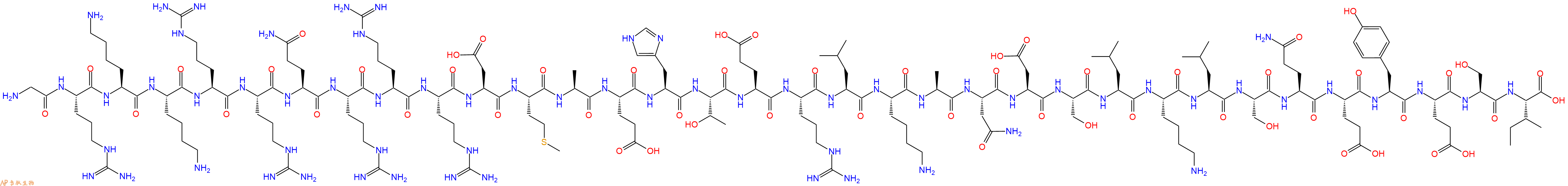 专肽生物产品H2N-Gly-Arg-Lys-Lys-Arg-Arg-Gln-Arg-Arg-Arg-Asp-Met-Ala-Glu-His-Thr-Glu-Arg-Leu-Lys-Ala-Asn-Asp-Ser-Leu-Lys-Leu-Ser-Gln-Glu-Tyr-Glu-Ser-Ile-COOH