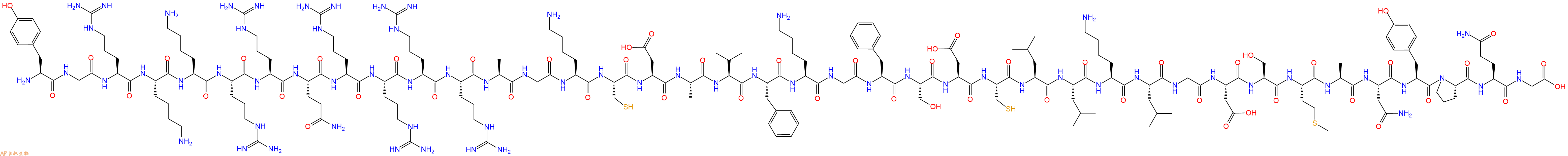 专肽生物产品H2N-Tyr-Gly-Arg-Lys-Lys-Arg-Arg-Gln-Arg-Arg-Arg-Arg-Ala-Gly-Lys-Cys-Asp-Ala-Val-Phe-Lys-Gly-Phe-Ser-Asp-Cys-Leu-Leu-Lys-Leu-Gly-Asp-Ser-Met-Ala-Asn-Tyr-Pro-Gln-Gly-COOH