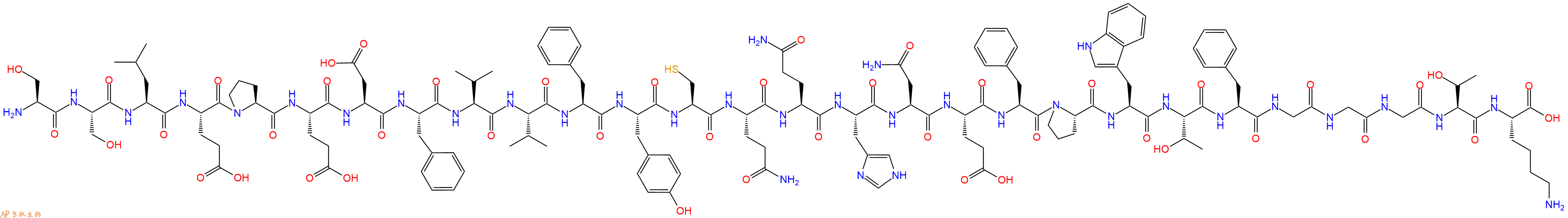 专肽生物产品H2N-Ser-Ser-Leu-Glu-Pro-Glu-Asp-Phe-Val-Val-Phe-Tyr-Cys-Gln-Gln-His-Asn-Glu-Phe-Pro-Trp-Thr-Phe-Gly-Gly-Gly-Thr-Lys-COOH