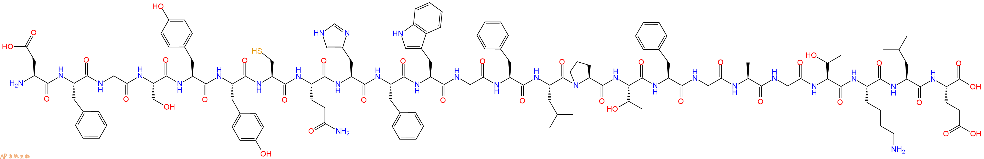 专肽生物产品H2N-Asp-Phe-Gly-Ser-Tyr-Tyr-Cys-Gln-His-Phe-Trp-Gly-Phe-Leu-Pro-Thr-Phe-Gly-Ala-Gly-Thr-Lys-Leu-Glu-COOH