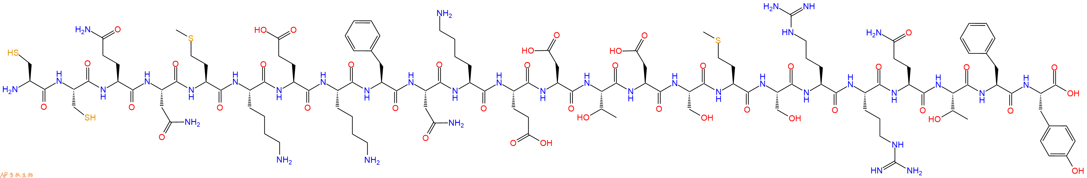 专肽生物产品H2N-Cys-Cys-Gln-Asn-Met-Lys-Glu-Lys-Phe-Asn-Lys-Glu-Asp-Thr-Asp-Ser-Met-Ser-Arg-Arg-Gln-Thr-Phe-Tyr-COOH