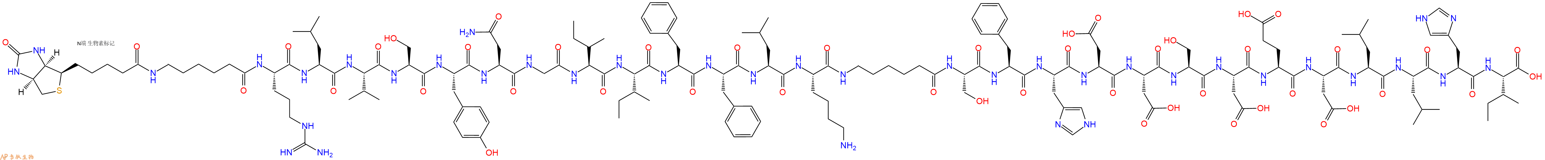 专肽生物产品Biotin-Ahx-Arg-Leu-Val-Ser-Tyr-Asn-Gly-Ile-Ile-Phe-Phe-Leu-Lys-Ahx-Ser-Phe-His-Asp-Asp-Ser-Asp-Glu-Asp-Leu-Leu-His-Ile-COOH
