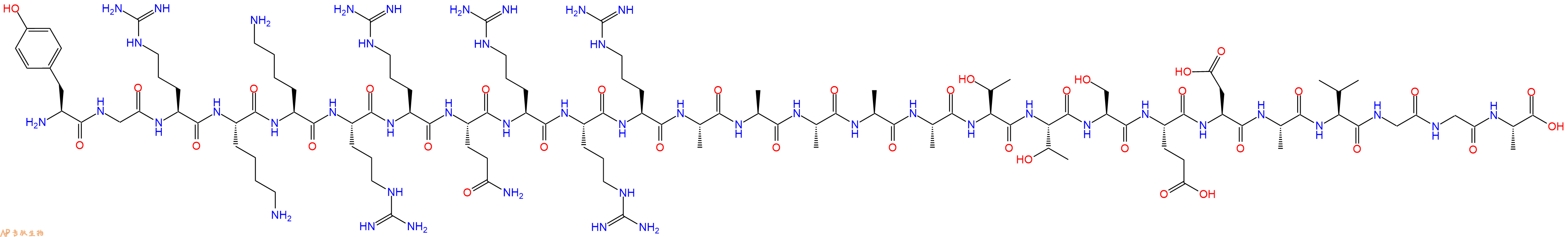 专肽生物产品H2N-Tyr-Gly-Arg-Lys-Lys-Arg-Arg-Gln-Arg-Arg-Arg-Ala-Ala-Ala-Ala-Ala-Thr-Thr-Ser-Glu-Asp-Ala-Val-Gly-Gly-Ala-COOH