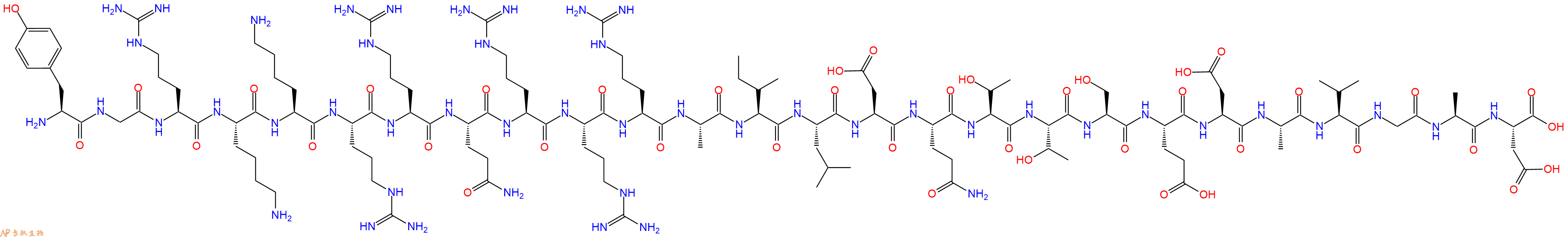 专肽生物产品H2N-Tyr-Gly-Arg-Lys-Lys-Arg-Arg-Gln-Arg-Arg-Arg-Ala-Ile-Leu-Asp-Gln-Thr-Thr-Ser-Glu-Asp-Ala-Val-Gly-Ala-Asp-COOH