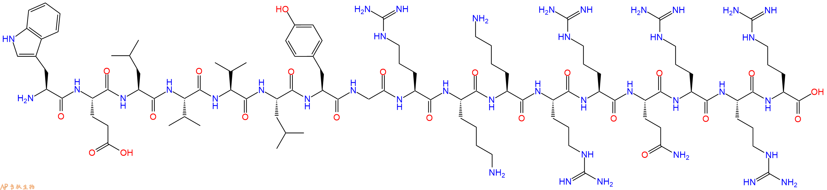 专肽生物产品H2N-Trp-Glu-Leu-Val-Val-Leu-Tyr-Gly-Arg-Lys-Lys-Arg-Arg-Gln-Arg-Arg-Arg-COOH
