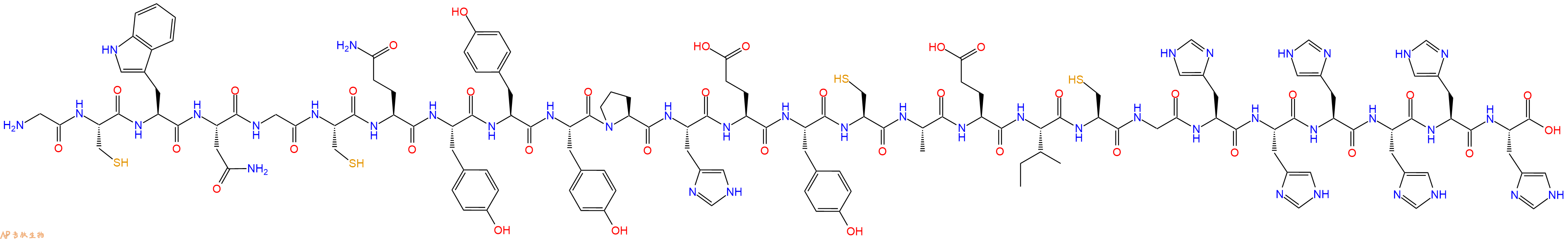专肽生物产品H2N-Gly-Cys-Trp-Asn-Gly-Cys-Gln-Tyr-Tyr-Tyr-Pro-His-Glu-Tyr-Cys-Ala-Glu-Ile-Cys-Gly-His-His-His-His-His-His-COOH