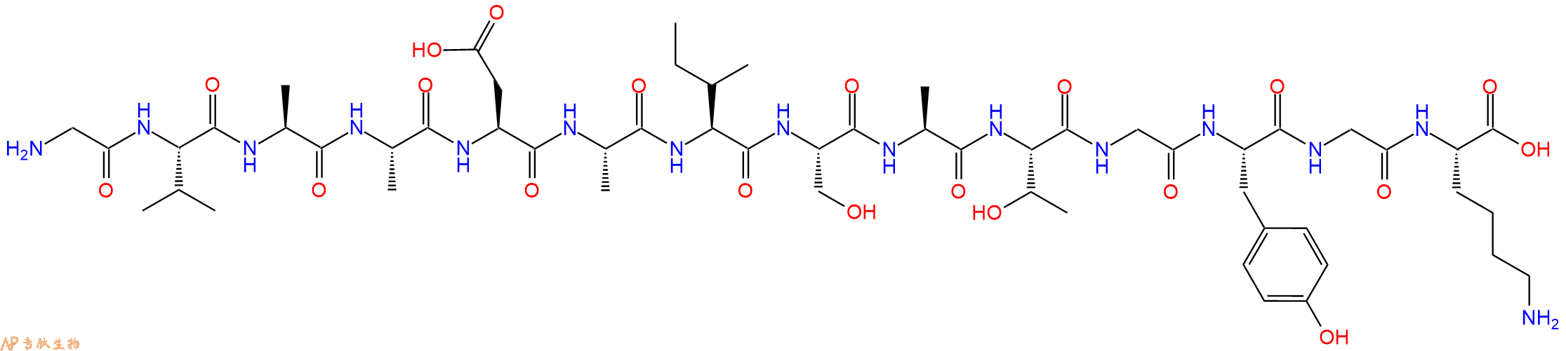 专肽生物产品H2N-Gly-Val-Ala-Ala-Asp-Ala-Ile-Ser-Ala-Thr-Gly-Tyr-Gly-Lys-COOH