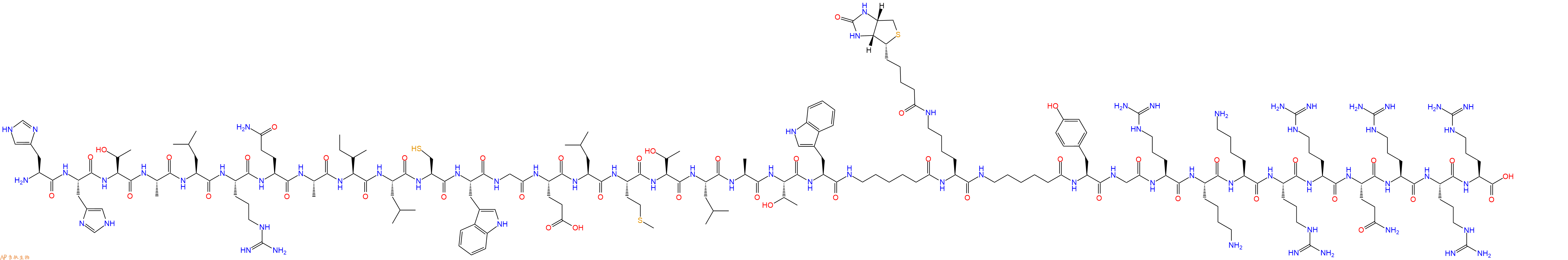 专肽生物产品H2N-His-His-Thr-Ala-Leu-Arg-Gln-Ala-Ile-Leu-Cys-Trp-Gly-Glu-Leu-Met-Thr-Leu-Ala-Thr-Trp-Ahx-Lys(Biotin)-Ahx-Tyr-Gly-Arg-Lys-Lys-Arg-Arg-Gln-Arg-Arg-Arg-COOH