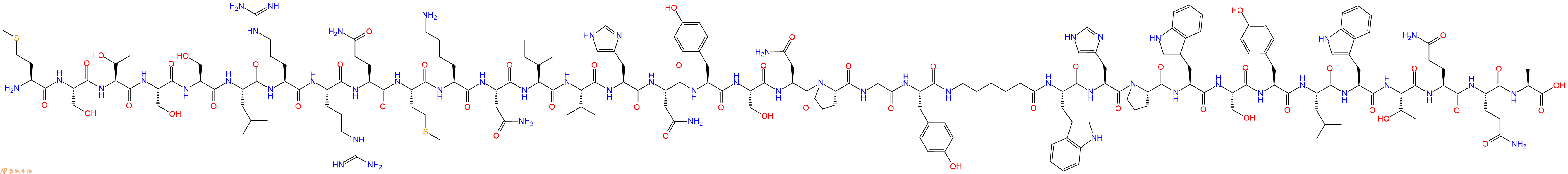 专肽生物产品H2N-Met-Ser-Thr-Ser-Ser-Leu-Arg-Arg-Gln-Met-Lys-Asn-Ile-Val-His-Asn-Tyr-Ser-Asn-Pro-Gly-Tyr-Ahx-Trp-His-Pro-Trp-Ser-Tyr-Leu-Trp-Thr-Gln-Gln-Ala-COOH