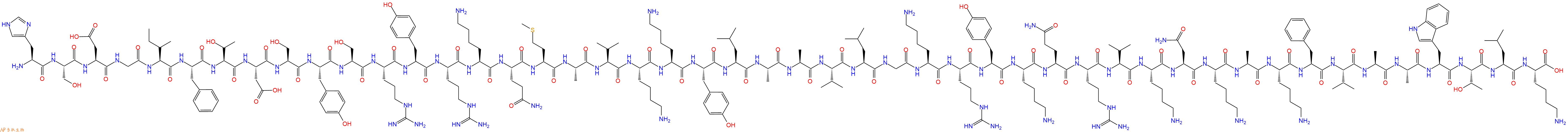专肽生物产品H2N-His-Ser-Asp-Gly-Ile-Phe-Thr-Asp-Ser-Tyr-Ser-Arg-Tyr-Arg-Lys-Gln-Met-Ala-Val-Lys-Lys-Tyr-Leu-Ala-Ala-Val-Leu-Gly-Lys-Arg-Tyr-Lys-Gln-Arg-Val-Lys-Asn-Lys-Ala-Lys-Phe-Val-Ala-Ala-Trp-Thr-Leu-Lys-COOH