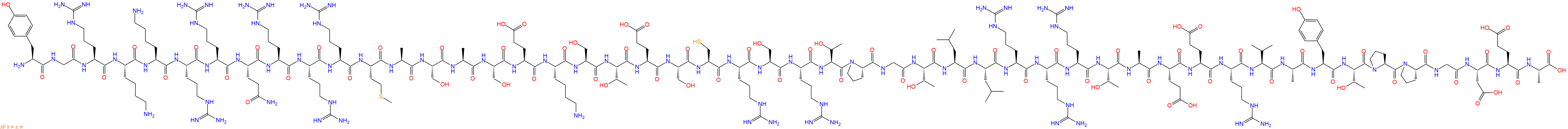 专肽生物产品H2N-Tyr-Gly-Arg-Lys-Lys-Arg-Arg-Gln-Arg-Arg-Arg-Met-Ala-Ser-Ala-Ser-Glu-Lys-Ser-Thr-Glu-Ser-Cys-Arg-Ser-Arg-Thr-Pro-Gly-Thr-Leu-Leu-Arg-Arg-Arg-Thr-Ala-Glu-Glu-Arg-Val-Ala-Tyr-Thr-Pro-Pro-Gly-Asp-Glu-Ala-COOH