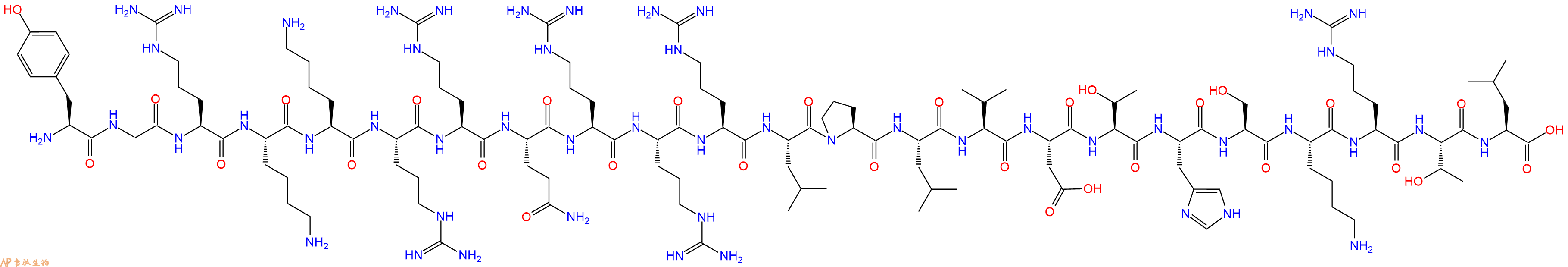 专肽生物产品H2N-Tyr-Gly-Arg-Lys-Lys-Arg-Arg-Gln-Arg-Arg-Arg-Leu-Pro-Leu-Val-Asp-Thr-His-Ser-Lys-Arg-Thr-Leu-COOH