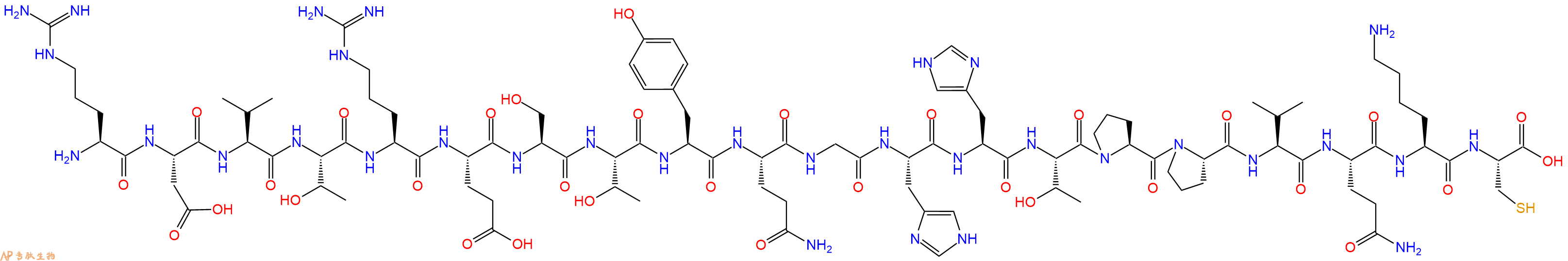 专肽生物产品H2N-Arg-Asp-Val-Thr-Arg-Glu-Ser-Thr-Tyr-Gln-Gly-His-His-Thr-Pro-Pro-Val-Gln-Lys-Cys-COOH