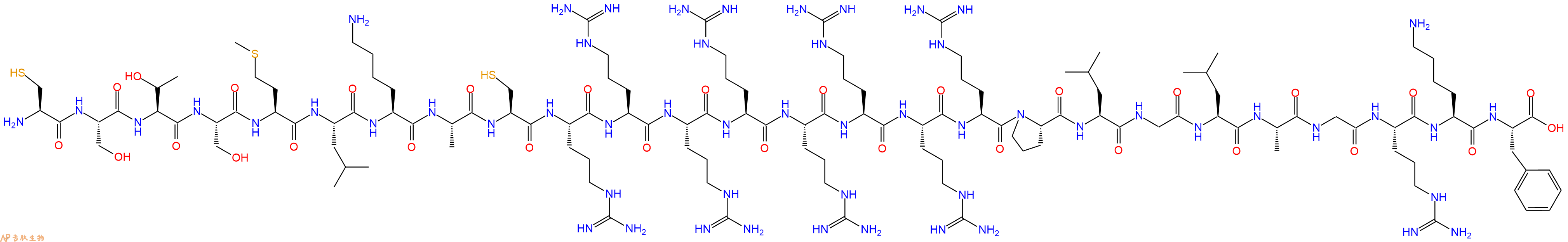 专肽生物产品H2N-Cys-Ser-Thr-Ser-Met-Leu-Lys-Ala-Cys-Arg-Arg-Arg-Arg-Arg-Arg-Arg-Arg-Pro-Leu-Gly-Leu-Ala-Gly-Arg-Lys-Phe-COOH