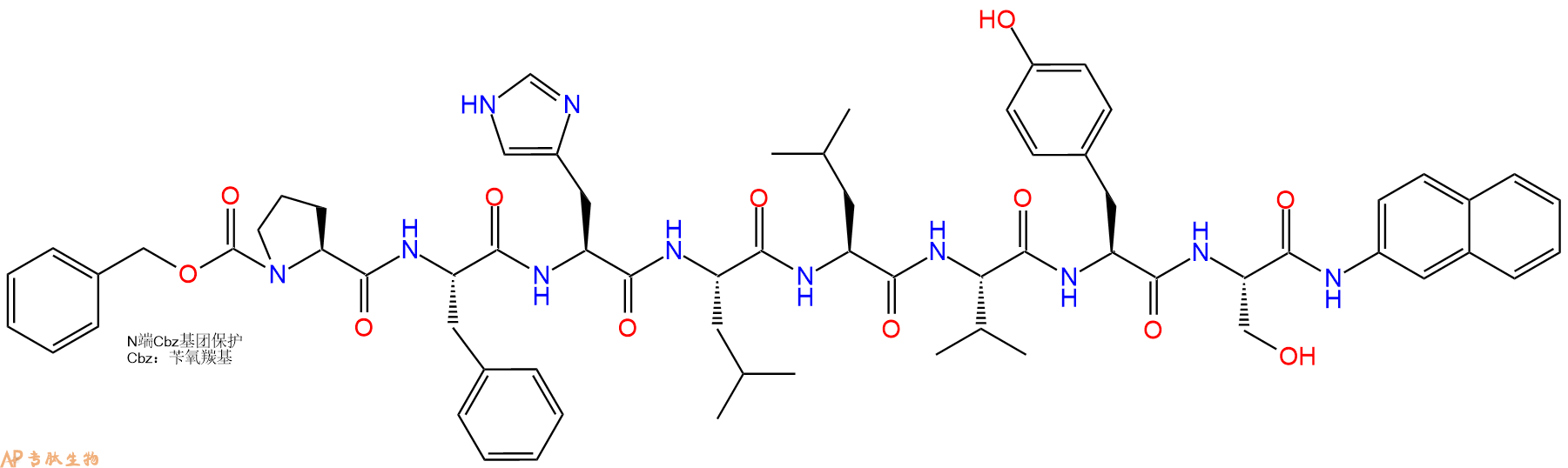 专肽生物产品Cbz-Pro-Phe-His-Leu-Leu-Val-Tyr-Ser-βNA 14855-40-4