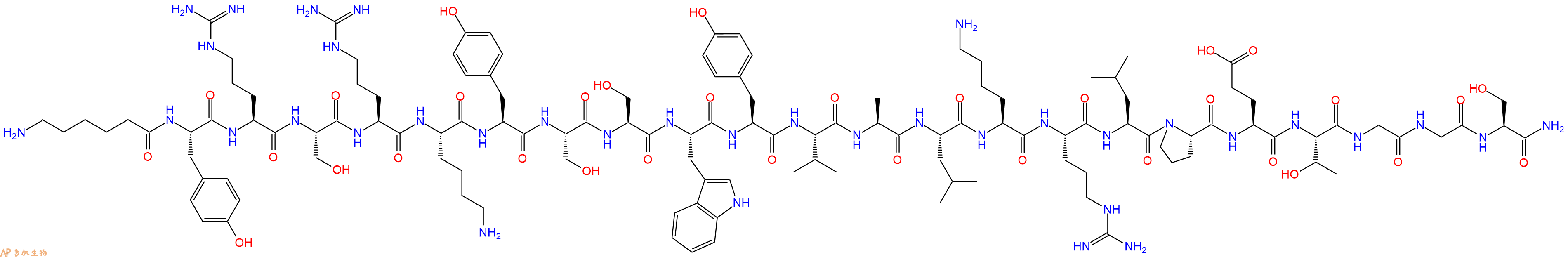 专肽生物产品H2N-Ahx-Tyr-Arg-Ser-Arg-Lys-Tyr-Ser-Ser-Trp-Tyr-Val-Ala-Leu-Lys-Arg-Leu-Pro-Glu-Thr-Gly-Gly-Ser-NH2