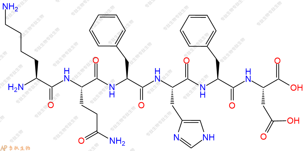 专肽生物产品H2N-Lys-Gln-Phe-His-Phe-Asp-COOH