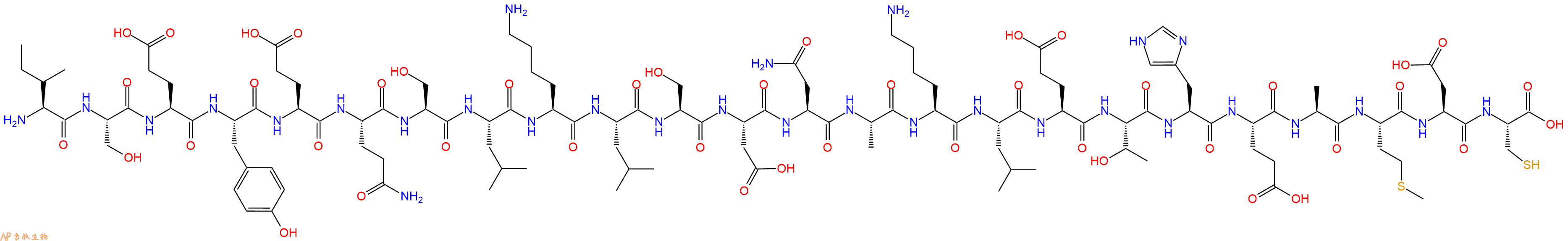 专肽生物产品H2N-Ile-Ser-Glu-Tyr-Glu-Gln-Ser-Leu-Lys-Leu-Ser-Asp-Asn-Ala-Lys-Leu-Glu-Thr-His-Glu-Ala-Met-Asp-Cys-COOH