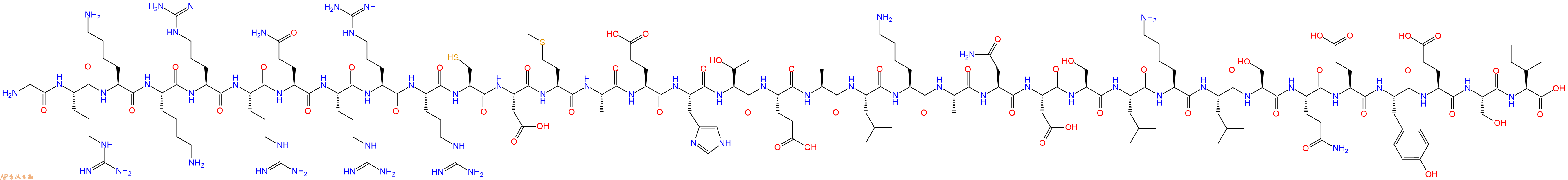 专肽生物产品H2N-Gly-Arg-Lys-Lys-Arg-Arg-Gln-Arg-Arg-Arg-Cys-Asp-Met-Ala-Glu-His-Thr-Glu-Ala-Leu-Lys-Ala-Asn-Asp-Ser-Leu-Lys-Leu-Ser-Gln-Glu-Tyr-Glu-Ser-Ile-COOH