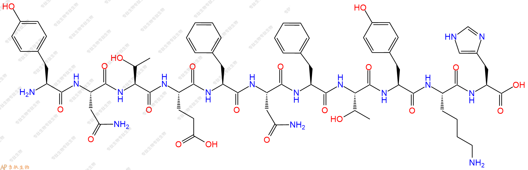 专肽生物产品H2N-Tyr-Asn-Thr-Glu-Phe-Asn-Phe-Thr-Tyr-Lys-His-COOH
