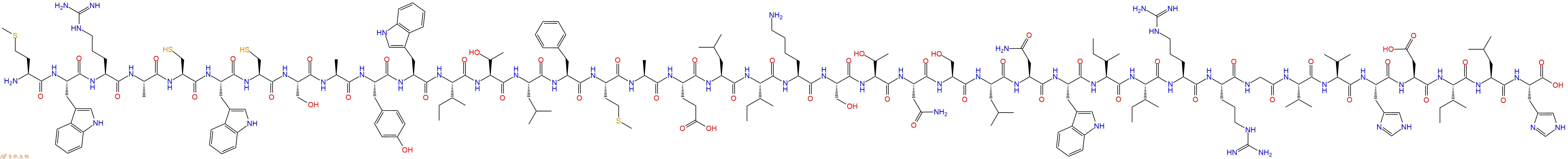 专肽生物产品H2N-Met-Trp-Arg-Ala-Cys-Trp-Cys-Ser-Ala-Tyr-Trp-Ile-Thr-Leu-Phe-Met-Ala-Glu-Leu-Ile-Lys-Ser-Thr-Asn-Ser-Leu-Asn-Trp-Ile-Ile-Arg-Arg-Gly-Val-Val-His-Asp-Ile-Leu-His-COOH