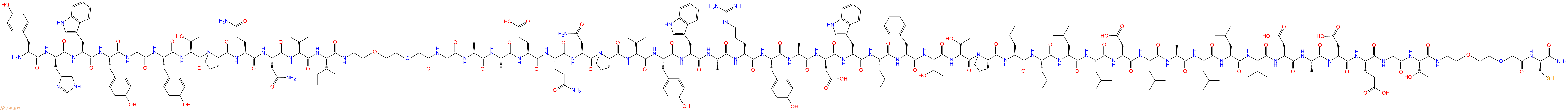 专肽生物产品Tyr-His-Trp-Tyr-Gly-Tyr-Thr-Pro-Gln-Asn-Val-Ile-PEG2-Gly-Ala-Ala-Glu-Gln-Asn-Pro-Ile-Tyr-Trp-Ala-Arg-Tyr-Ala-Asp-Trp-Leu-Phe-Thr-Thr-Pro-Leu-Leu-Leu-Leu-Asp-Leu-Ala-Leu-Leu-Val-Asp-Ala-Asp-Glu-Gly-Thr-PEG2-Cys-NH2