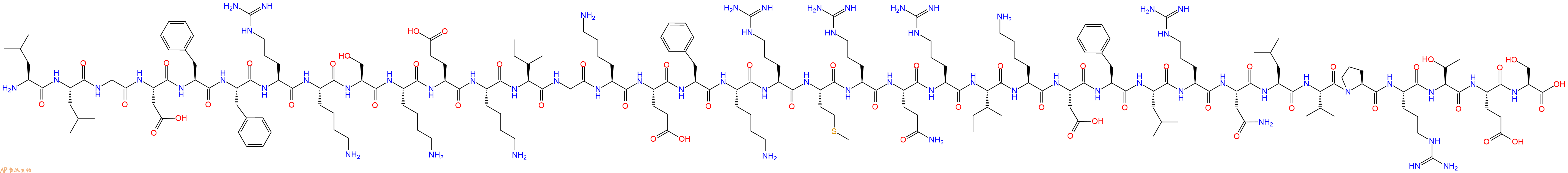 专肽生物产品H2N-Leu-Leu-Gly-Asp-Phe-Phe-Arg-Lys-Ser-Lys-Glu-Lys-Ile-Gly-Lys-Glu-Phe-Lys-Arg-Met-Arg-Gln-Arg-Ile-Lys-Asp-Phe-Leu-Arg-Asn-Leu-Val-Pro-Arg-Thr-Glu-Ser-COOH
