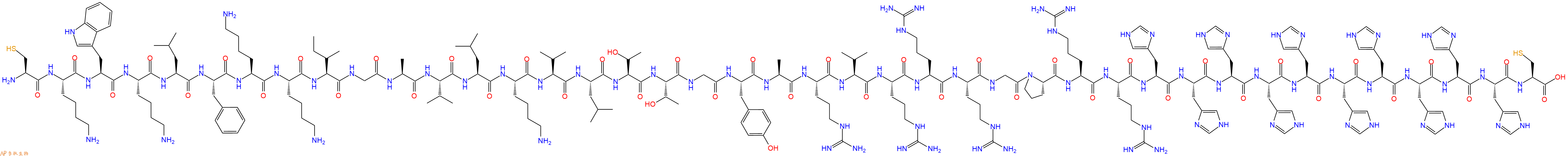 专肽生物产品H2N-Cys-Lys-Trp-Lys-Leu-Phe-Lys-Lys-Ile-Gly-Ala-Val-Leu-Lys-Val-Leu-Thr-Thr-Gly-Tyr-Ala-Arg-Val-Arg-Arg-Arg-Gly-Pro-Arg-Arg-His-His-His-His-His-His-His-His-His-His-Cys-COOH