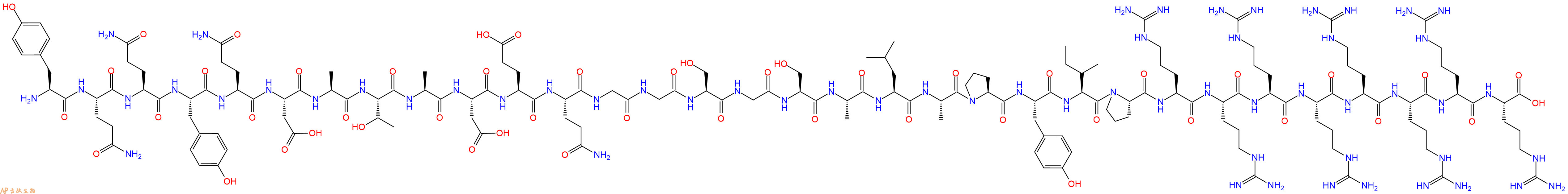 专肽生物产品H2N-Tyr-Gln-Gln-Tyr-Gln-Asp-Ala-Thr-Ala-Asp-Glu-Gln-Gly-Gly-Ser-Gly-Ser-Ala-Leu-Ala-Pro-Tyr-Ile-Pro-Arg-Arg-Arg-Arg-Arg-Arg-Arg-Arg-COOH