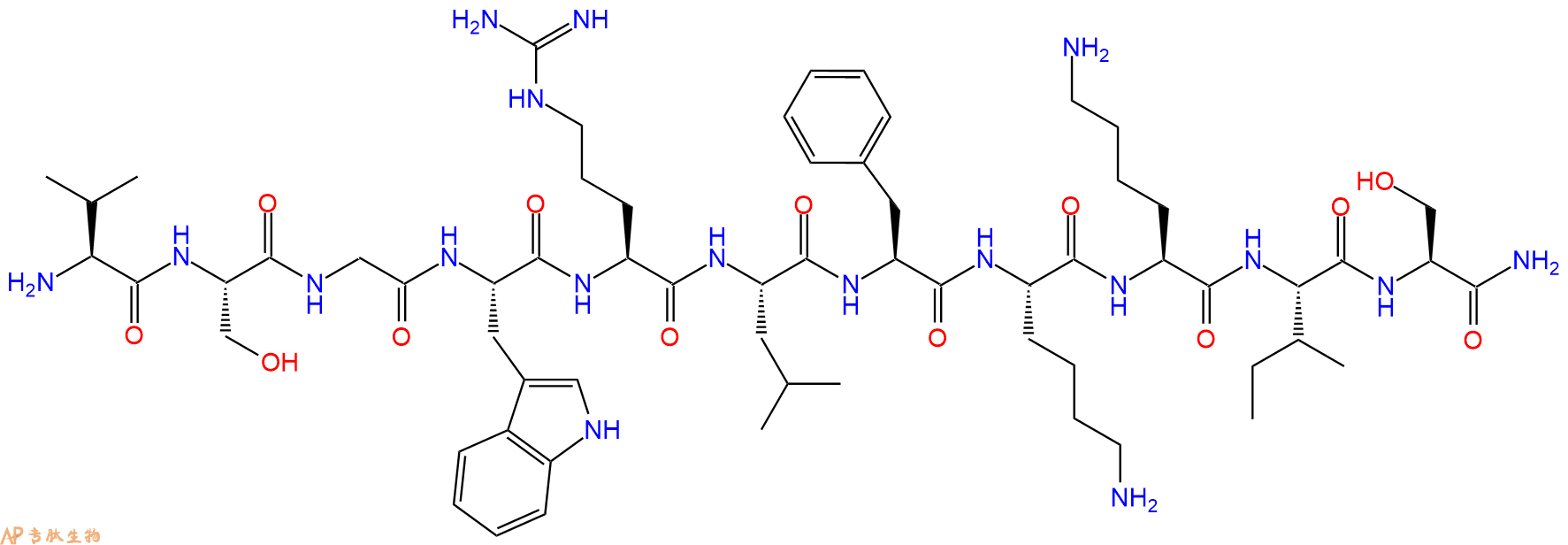 专肽生物产品H2N-Val-Ser-Gly-Trp-Arg-Leu-Phe-Lys-Lys-Ile-Ser-NH2