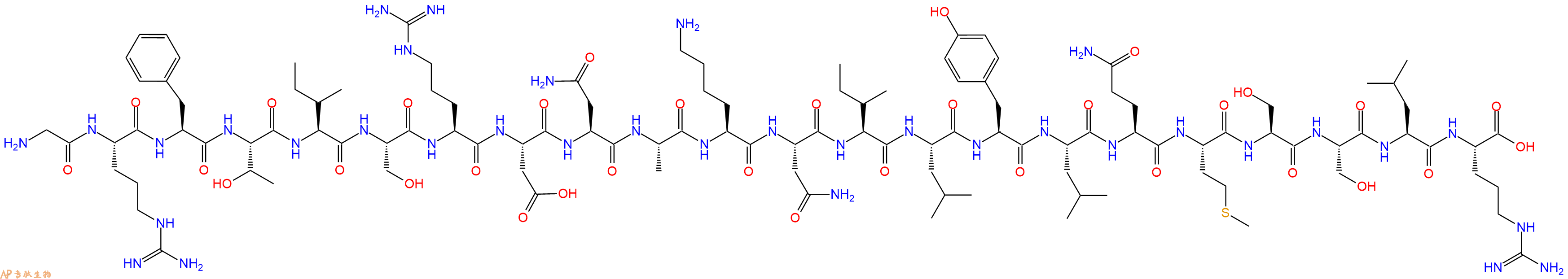 专肽生物产品H2N-Gly-Arg-Phe-Thr-Ile-Ser-Arg-Asp-Asn-Ala-Lys-Asn-Ile-Leu-Tyr-Leu-Gln-Met-Ser-Ser-Leu-Arg-COOH