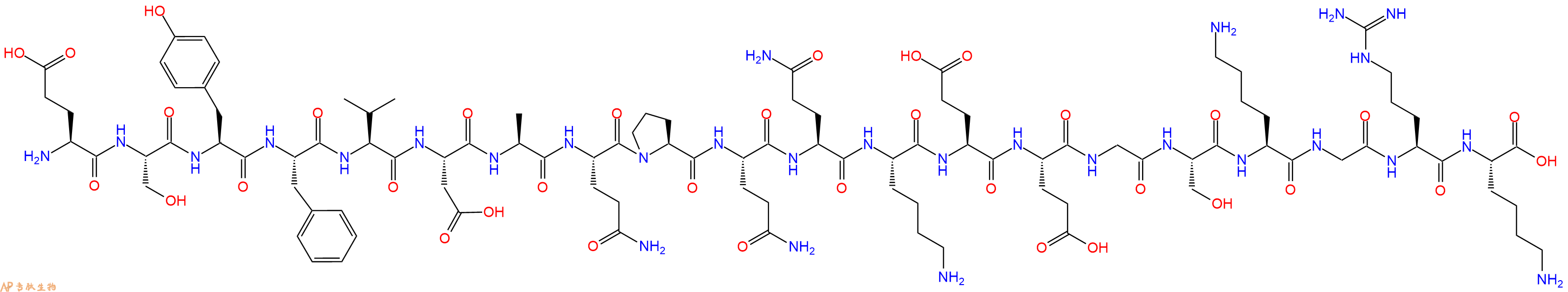 专肽生物产品H2N-Glu-Ser-Tyr-Phe-Val-Asp-Ala-Gln-Pro-Gln-Gln-Lys-Glu-Glu-Gly-Ser-Lys-Gly-Arg-Lys-COOH