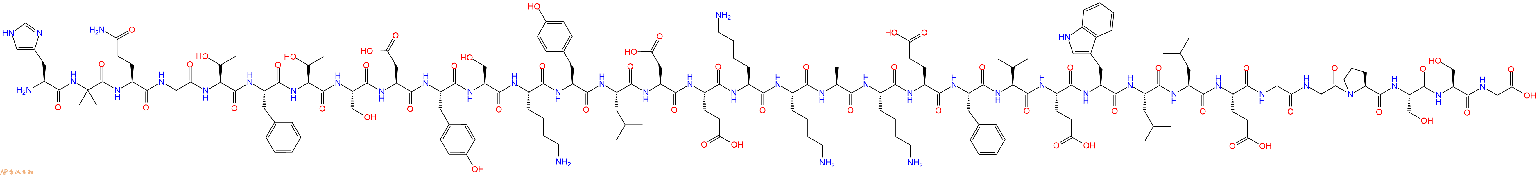 专肽生物产品H2N-His-Aib-Gln-Gly-Thr-Phe-Thr-Ser-Asp-Tyr-Ser-Lys-Tyr-Leu-Asp-Glu-Lys-Lys-Ala-Lys-Glu-Phe-Val-Glu-Trp-Leu-Leu-Glu-Gly-Gly-Pro-Ser-Ser-Gly-COOH